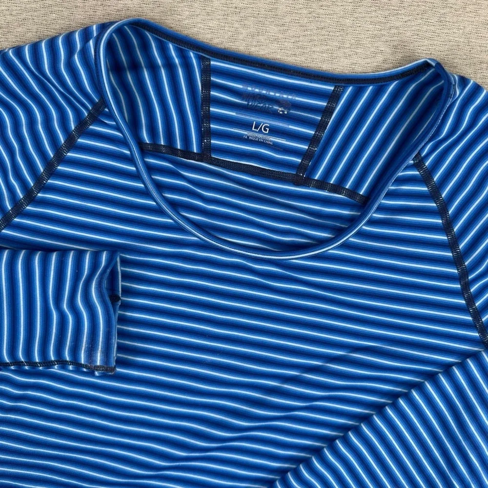 Mountain Hardwear Base Layer Top Shirt Womens L Blue Striped Long Sleeve Raglan - Picture 1 of 10